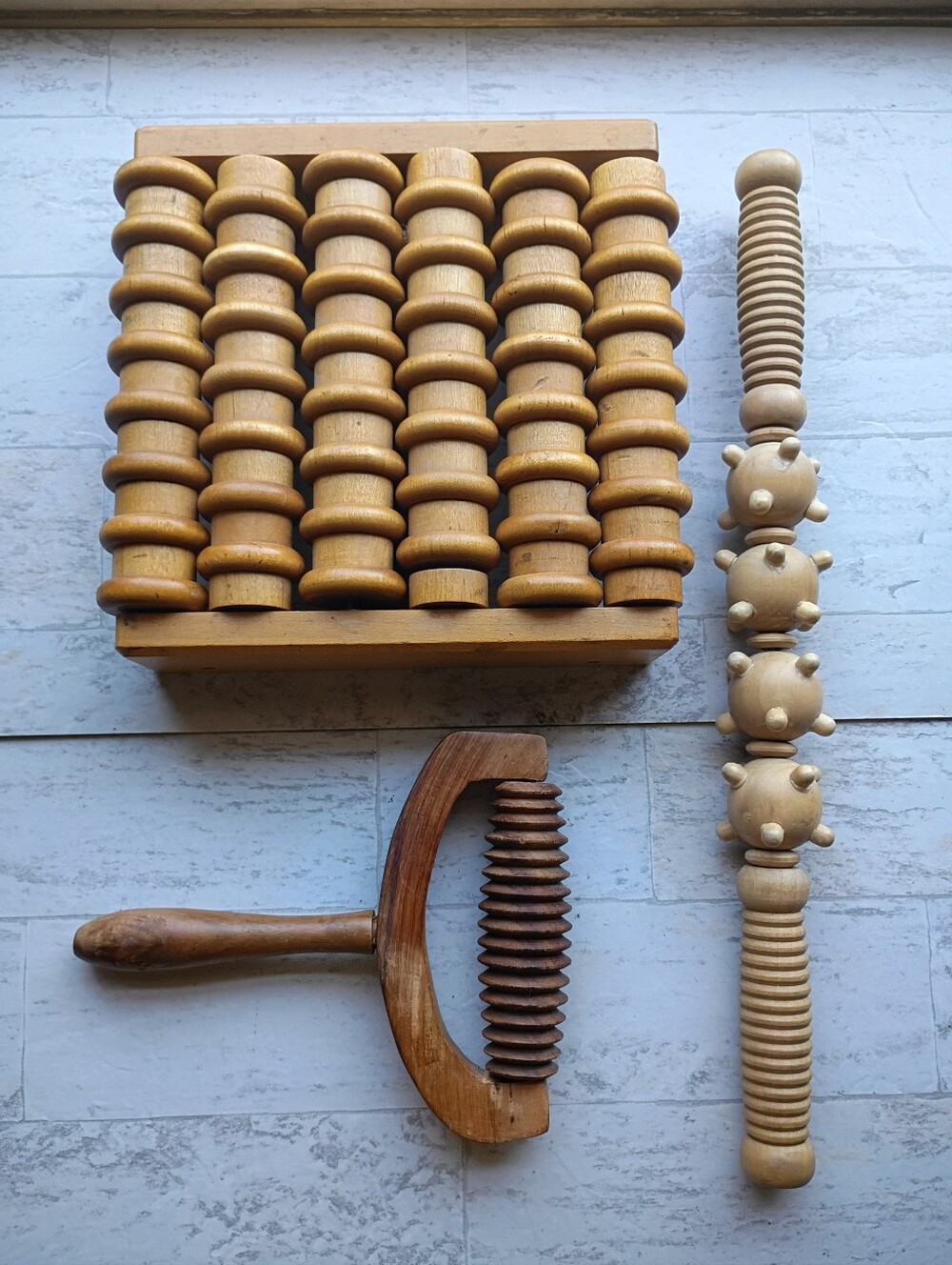 Wooden Massage Rollers Set - Natural Wood Set Of 3 Well Being Massager Tools